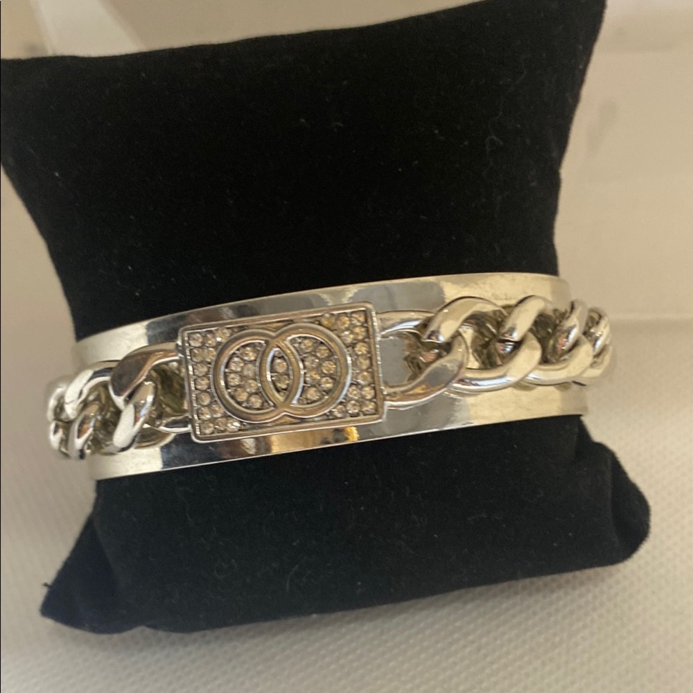 Silver Chain Bracelet with Rhinestone Detail